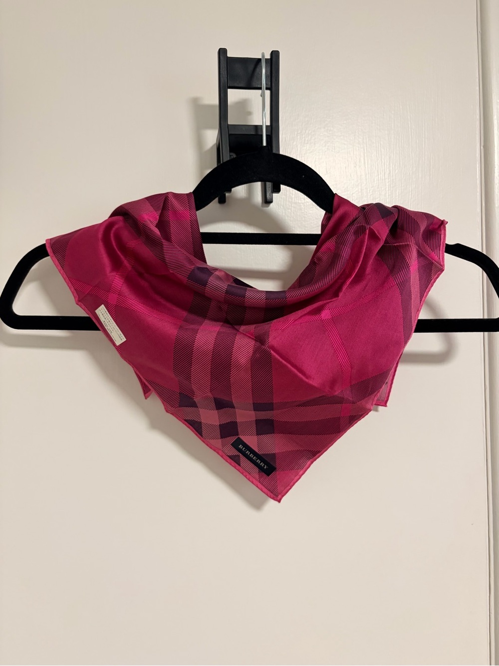 Burberry Fuchsia Plaid Silk Scarf